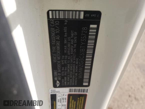 ✅ 2011 MINI Clubman S • VIN: WMWZG3C51BTY35728 • Lot: 70564524. Listed on Copart with 95,284 mi. Free auction sales archive from the USA and detailed vehicle history report at DreamBid. Image 12.