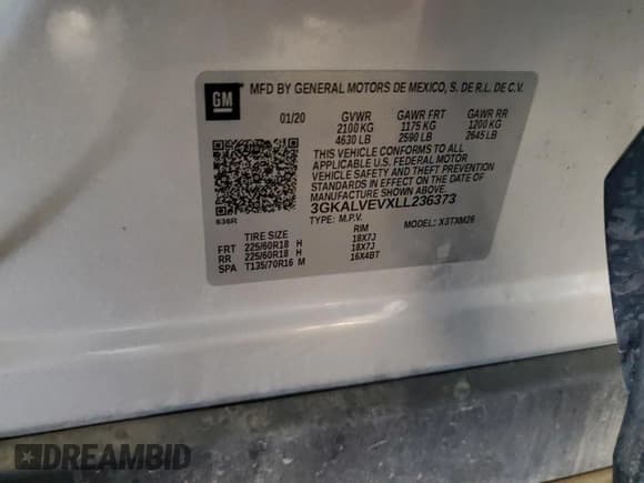 ✅ 2020 GMC Terrain SLT • VIN: 3GKALVEVXLL236373 • Lot: 90515435. Listed on Copart with 93,387 mi. Free auction sales archive from the USA and detailed vehicle history report at DreamBid. Image 13.