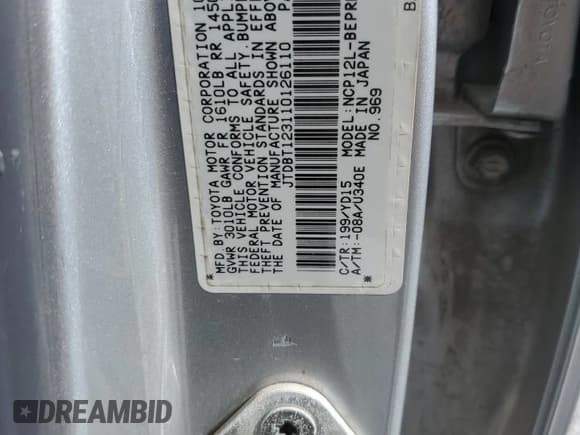 ✅ 2001 Toyota ECHO • VIN: JTDBT123110126110 • Lot: 60112275. Wystawiony na Copart z przebiegiem 37 483 mil. Bezpłatny archiwum sprzedaży aukcyjnych z USA i szczegółowy raport historii pojazdu na DreamBid. Zdjęcie 12.