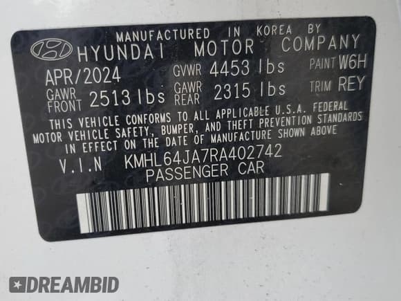 ✅ 2024 Hyundai Sonata SEL • VIN: KMHL64JA7RA402742 • Лот: 84535695. Опубликован ранее на Copart с пробегом 19 243 миль. Бесплатный доступ к архиву аукционных продаж из США и подробный отчёт об истории автомобиля на DreamBid. Изображение 13.
