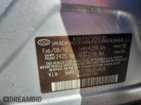 2011 Hyundai Sonata Limited z VIN 5NPEC4ACXBH014426, wystawiony jako Copart lot #87233345 z przebiegiem Nie podano mil oraz Szkoda całkowita • Salvage title. Historia ofert i sprzedaży dostępna na DreamBid. Obrazek 12.