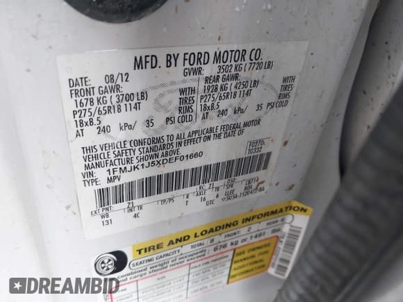 ✅ 2013 Ford Expedition Max XLT • VIN: 1FMJK1J5XDEF01660 • Лот: 41895347. Опубликован ранее на IAAI с пробегом 145 632 миль. Бесплатный доступ к архиву аукционных продаж из США и подробный отчёт об истории автомобиля на DreamBid. Изображение 9.