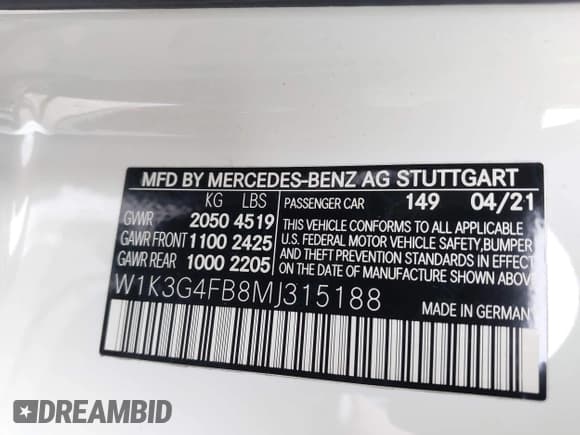 ✅ 2021 Mercedes-Benz A 220 • VIN: W1K3G4FB8MJ315188 • Lot: 42794171. Wystawiony na IAAI z przebiegiem 39 892 mil. Bezpłatny archiwum sprzedaży aukcyjnych z USA i szczegółowy raport historii pojazdu na DreamBid. Zdjęcie 9.