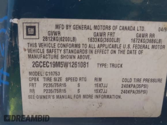 1998 Chevrolet Silverado 1500 с VIN 2GCEC19M5W1261081, выставлен на аукционе IAAI как лот 43605405 с пробегом 275 182 миль миль и . История ставок и продаж доступна на DreamBid. Изображение 9.