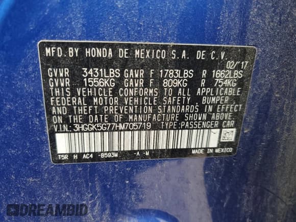 ✅ 2017 Honda Fit EX • VIN: 3HGGK5G77HM705719 • Lot: 89503025. Listed on Copart with 93,343 mi. Free auction sales archive from the USA and detailed vehicle history report at DreamBid. Image 12.