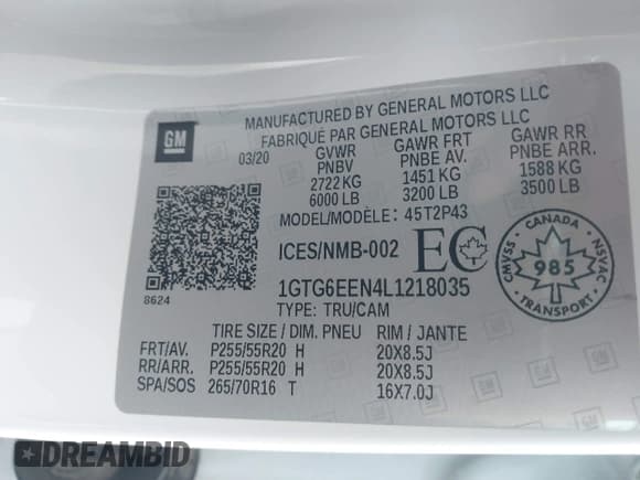 ✅ 2020 GMC Canyon 4WD Denali • VIN: 1GTG6EEN4L1218035 • Lot: 43421949. Listed on IAAI with 73,166 mi. Free auction sales archive from the USA and detailed vehicle history report at DreamBid. Image 9.