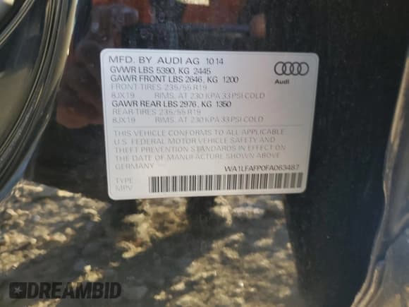 ✅ 2015 Audi Q5 Premium Plus • VIN: WA1LFAFP0FA063487 • Lot: 92644805. Listed on Copart with 148,060 mi. Free auction sales archive from the USA and detailed vehicle history report at DreamBid. Image 13.