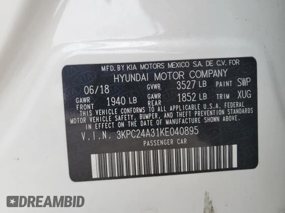 ✅ 2019 Hyundai Accent SE • VIN: 3KPC24A31KE040895 • Лот: 82877084. Опубликован ранее на Copart с пробегом 106 108 миль. Бесплатный доступ к архиву аукционных продаж из США и подробный отчёт об истории автомобиля на DreamBid. Изображение 13.