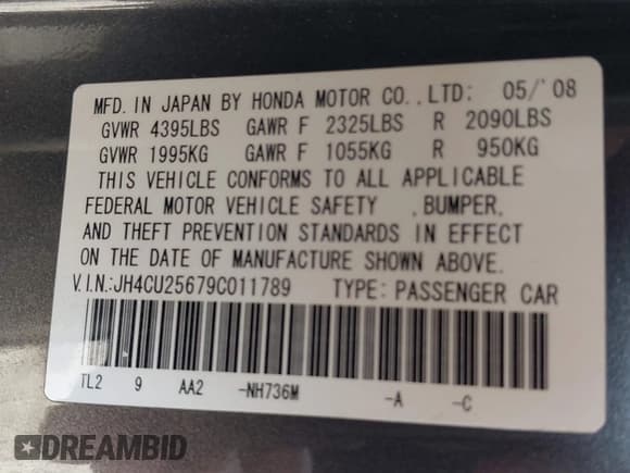 ✅ 2009 Acura TSX • VIN: JH4CU25679C011789 • Лот: 42875723. Опубликован ранее на IAAI с пробегом 178 191 миль. Бесплатный доступ к архиву аукционных продаж из США и подробный отчёт об истории автомобиля на DreamBid. Изображение 9.