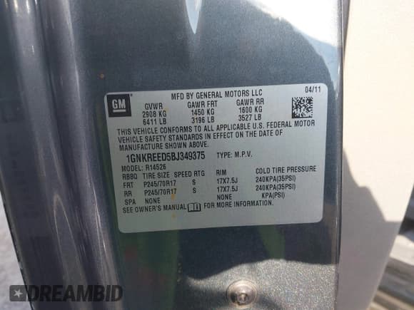 ✅ 2011 Chevrolet Traverse LS • VIN: 1GNKREED5BJ349375 • Lot: 43339348. Wystawiony na IAAI z przebiegiem 170 689 mil. Bezpłatny archiwum sprzedaży aukcyjnych z USA i szczegółowy raport historii pojazdu na DreamBid. Zdjęcie 9.