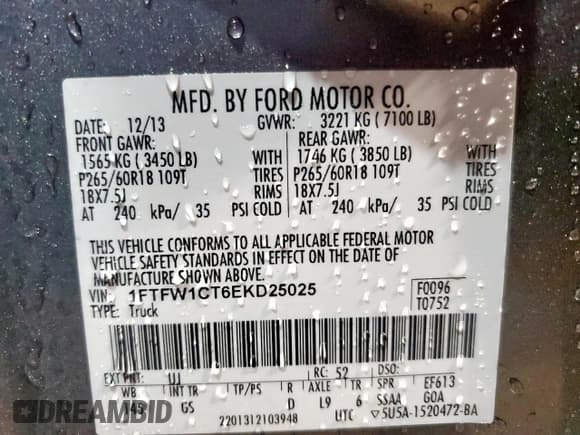 ✅ 2014 Ford F-150 XLT • VIN: 1FTFW1CT6EKD25025 • Лот: 90356545. Опубликован ранее на Copart с пробегом 132 643 миль. Бесплатный доступ к архиву аукционных продаж из США и подробный отчёт об истории автомобиля на DreamBid. Изображение 12.