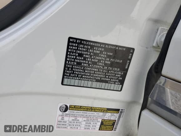 ✅ 2013 Volkswagen Touareg • VIN: WVGEG9BPXDD012733 • Lot: 91858355. Listed on Copart with 116,232 mi. Free auction sales archive from the USA and detailed vehicle history report at DreamBid. Image 13.