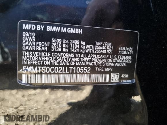 ✅ 2020 BMW X3 M Competition • VIN: 5YMTS0C02LLT10552 • Lot: 52524414. Wystawiony na Copart z przebiegiem Nie podano. Bezpłatny archiwum sprzedaży aukcyjnych z USA i szczegółowy raport historii pojazdu na DreamBid. Zdjęcie 12.