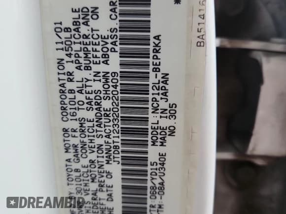 ✅ 2002 Toyota ECHO • VIN: JTDBT123320220409 • Lot: 84297355. Wystawiony na Copart z przebiegiem 165 592 mil. Bezpłatny archiwum sprzedaży aukcyjnych z USA i szczegółowy raport historii pojazdu na DreamBid. Zdjęcie 12.