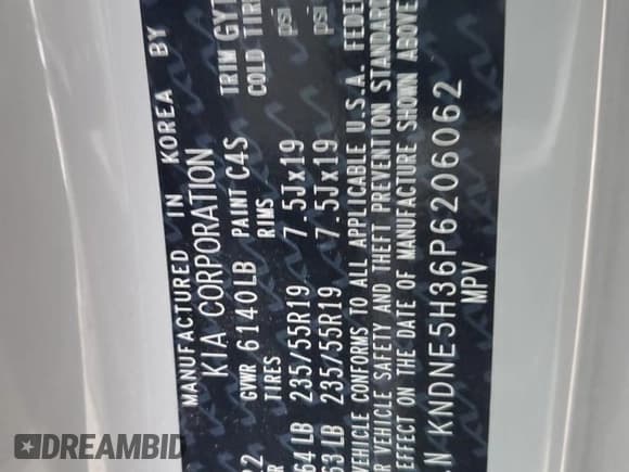 ✅ 2023 Kia Carnival SX Prestige • VIN: KNDNE5H36P6206062 • Lot: 43562195. Listed on Copart with 76,089 mi. Free auction sales archive from the USA and detailed vehicle history report at DreamBid. Image 16.