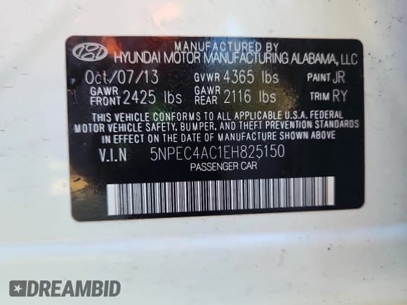 ✅ 2014 Hyundai Sonata Limited • VIN: 5NPEC4AC1EH825150 • Лот: 91558415. Опубликован ранее на Copart с пробегом 148 458 миль. Бесплатный доступ к архиву аукционных продаж из США и подробный отчёт об истории автомобиля на DreamBid. Изображение 12.