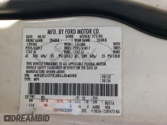 ✅ 2008 Mercury Mountaineer • VIN: 4M2EU37E28UJ04095 • Lot: 75834694. Wystawiony na Copart z przebiegiem 236 332 mil. Bezpłatny archiwum sprzedaży aukcyjnych z USA i szczegółowy raport historii pojazdu na DreamBid. Zdjęcie 15.