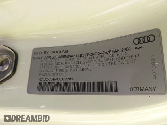 ✅ 2015 Audi A5 Premium • VIN: WAUCFAFR4FA022249 • Лот: 43715159. Опубликован ранее на IAAI с пробегом 147 897 миль. Бесплатный доступ к архиву аукционных продаж из США и подробный отчёт об истории автомобиля на DreamBid. Изображение 9.