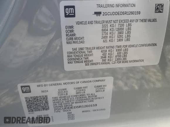 2024 Chevrolet Silverado 1500 LT с VIN 2GCUDDED5R1260159, выставлен на аукционе Copart как лот 66355035 с пробегом 29 714 миль миль и Списание • Salvage title. История ставок и продаж доступна на DreamBid. Изображение 12.