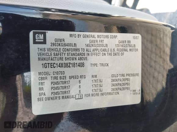 2008 GMC Sierra 1500 Work Truck with VIN 1GTEC14X08Z181408, listed as a IAAI auction lot 43346330 with 99,972 mi miles and . Bid and sale history available at DreamBid. Image 9.