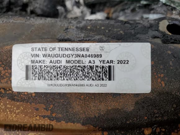✅ 2022 Audi A3 Premium • VIN: WAUGUDGY3NA046989 • Лот: 58705925. Опубликован ранее на Copart с пробегом Не указан. Бесплатный доступ к архиву аукционных продаж из США и подробный отчёт об истории автомобиля на DreamBid. Изображение 12.