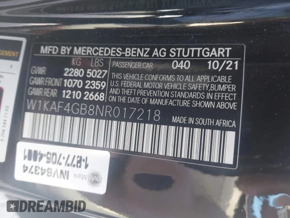 ✅ 2022 Mercedes-Benz C 300 • VIN: W1KAF4GB8NR017218 • Лот: 43752139. Опубликован ранее на IAAI с пробегом 30 737 миль. Бесплатный доступ к архиву аукционных продаж из США и подробный отчёт об истории автомобиля на DreamBid. Изображение 9.