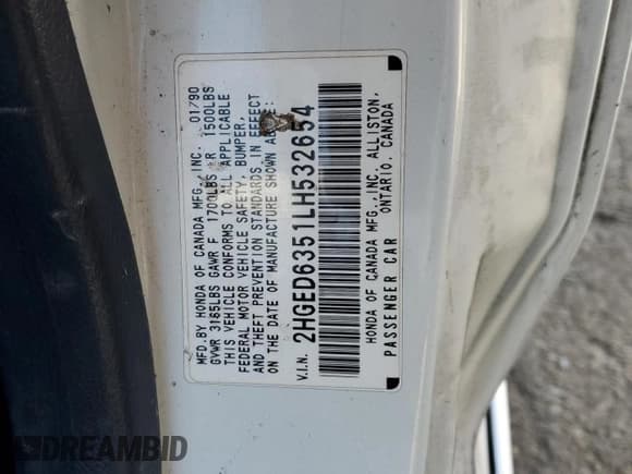 ✅ 1990 Honda Civic DX • VIN: 2HGED6351LH532654 • Lot: 48938565. Wystawiony na Copart z przebiegiem 183 768 mil. Bezpłatny archiwum sprzedaży aukcyjnych z USA i szczegółowy raport historii pojazdu na DreamBid. Zdjęcie 14.