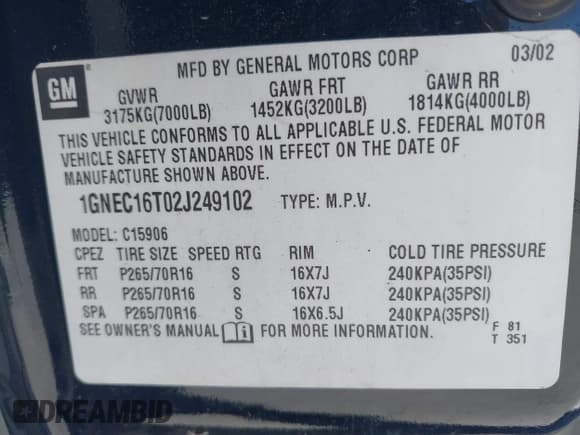 ✅ 2002 Chevrolet Suburban LT • VIN: 1GNEC16T02J249102 • Лот: 42324409. Опубликован ранее на IAAI с пробегом 174 591 миль. Бесплатный доступ к архиву аукционных продаж из США и подробный отчёт об истории автомобиля на DreamBid. Изображение 9.