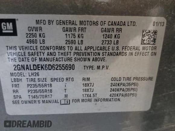 ✅ 2013 Chevrolet Equinox LT • VIN: 2GNALDEK6D6255690 • Лот: 89702075. Опубликован ранее на Copart с пробегом 125 047 миль. Бесплатный доступ к архиву аукционных продаж из США и подробный отчёт об истории автомобиля на DreamBid. Изображение 13.