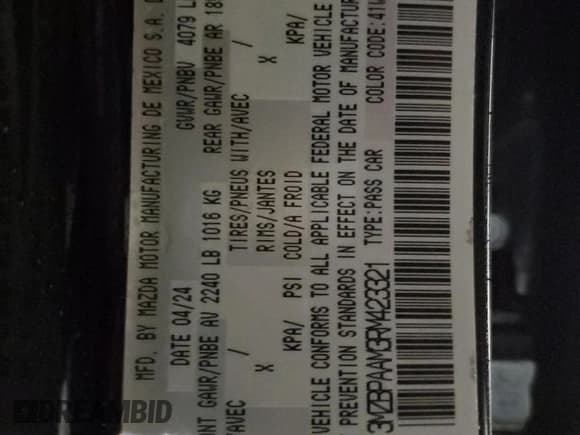 ✅ 2024 Mazda 3 S • VIN: 3MZBPAAM3RM423321 • Лот: 80955314. Опубликован ранее на Copart с пробегом 6 889 миль. Бесплатный доступ к архиву аукционных продаж из США и подробный отчёт об истории автомобиля на DreamBid. Изображение 12.