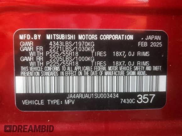 2025 Mitsubishi Outlander S с VIN JA4ARUAU1SU003434, выставлен на аукционе Copart как лот 81606015 с пробегом 7 995 миль миль и На запчасти • Non repairable. История ставок и продаж доступна на DreamBid. Изображение 13.
