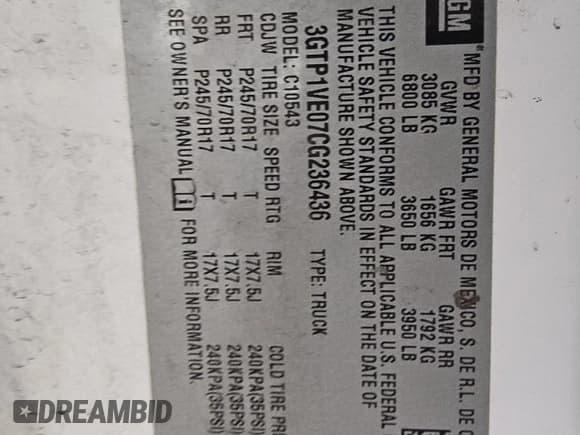 ✅ 2012 GMC Sierra 1500 SLE • VIN: 3GTP1VE07CG236436 • Lot: 68792395. Listed on Copart with 220,579 mi. Free auction sales archive from the USA and detailed vehicle history report at DreamBid. Image 12.