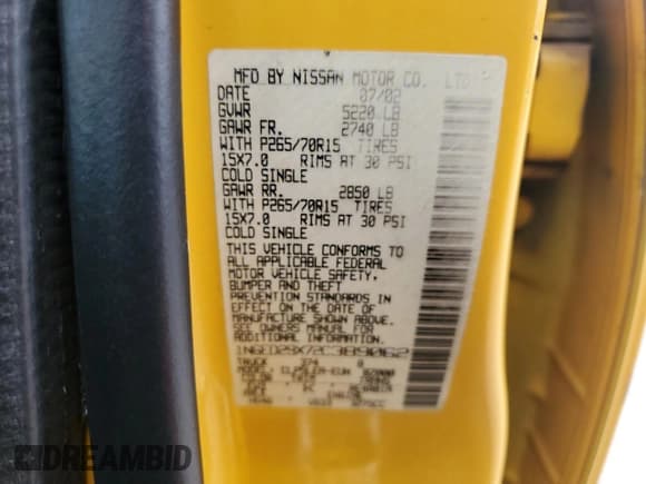 ✅ 2002 Nissan Frontier XE • VIN: 1N6ED29X72C389062 • Lot: 50712195. Listed on Copart with 212,403 mi. Free auction sales archive from the USA and detailed vehicle history report at DreamBid. Image 14.