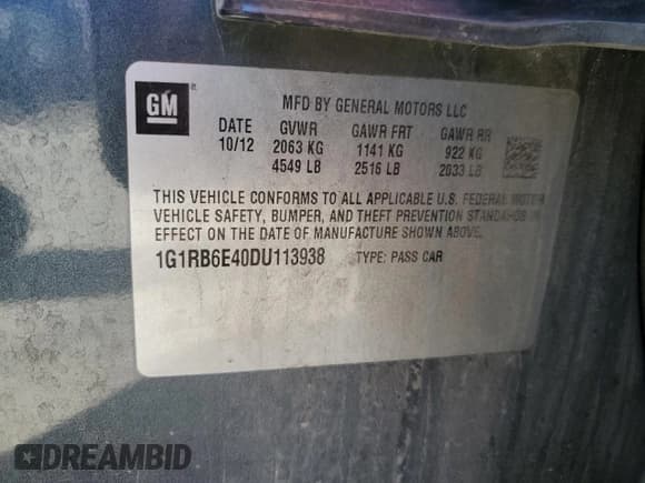 ✅ 2013 Chevrolet Volt • VIN: 1G1RB6E40DU113938 • Lot: 80027854. Wystawiony na Copart z przebiegiem 231 065 mil. Bezpłatny archiwum sprzedaży aukcyjnych z USA i szczegółowy raport historii pojazdu na DreamBid. Zdjęcie 12.