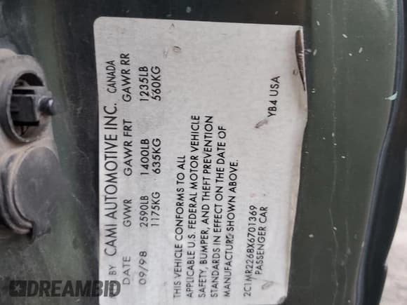 ✅ 1999 Chevrolet Metro • VIN: 2C1MR2268X6701369 • Лот: 84494354. Опубликован ранее на Copart с пробегом 156 275 миль. Бесплатный доступ к архиву аукционных продаж из США и подробный отчёт об истории автомобиля на DreamBid. Изображение 12.