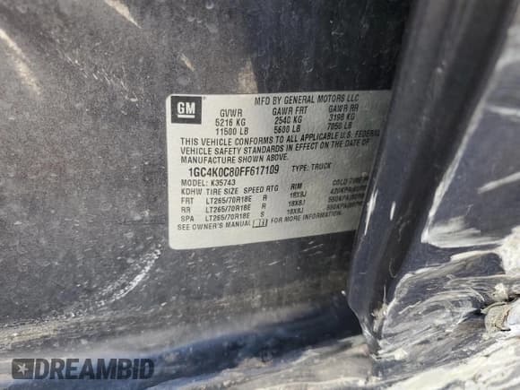 ✅ 2015 Chevrolet Silverado 3500HD LTZ • VIN: 1GC4K0C80FF617109 • Lot: 67799675. Listed on Copart with 152,423 mi. Free auction sales archive from the USA and detailed vehicle history report at DreamBid. Image 12.