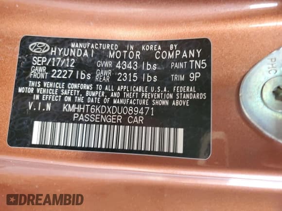 ✅ 2013 Hyundai Genesis Coupe Premium • VIN: KMHHT6KDXDU089471 • Lot: 93382215. Listed on Copart with 154,271 mi. Free auction sales archive from the USA and detailed vehicle history report at DreamBid. Image 12.