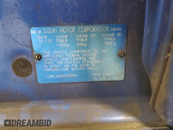 ✅ 2006 Suzuki Aerio Premium • VIN: JS2RC62H065352596 • Lot: 52701595. Wystawiony na Copart z przebiegiem 217 012 mil. Bezpłatny archiwum sprzedaży aukcyjnych z USA i szczegółowy raport historii pojazdu na DreamBid. Zdjęcie 13.