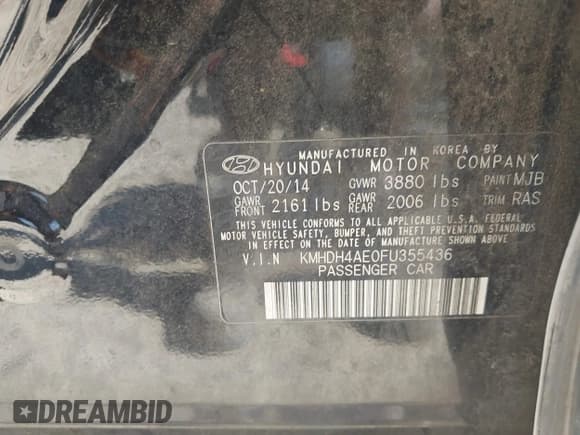 ✅ 2015 Hyundai Elantra Limited • VIN: KMHDH4AE0FU355436 • Lot: 42703525. Listed on IAAI with 67,076 mi. Free auction sales archive from the USA and detailed vehicle history report at DreamBid. Image 9.