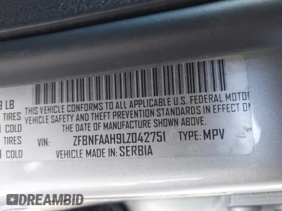 ✅ 2020 FIAT 500L Pop • VIN: ZFBNFAAH9LZ042751 • Lot: 41053946. Listed on IAAI with 28,503 mi. Free auction sales archive from the USA and detailed vehicle history report at DreamBid. Image 9.