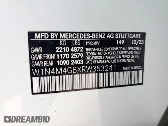 ✅ 2024 Mercedes-Benz GLB 250 • VIN: W1N4M4GBXRW353241 • Lot: 81643095. Wystawiony na Copart z przebiegiem 16 706 mil. Bezpłatny archiwum sprzedaży aukcyjnych z USA i szczegółowy raport historii pojazdu na DreamBid. Zdjęcie 13.