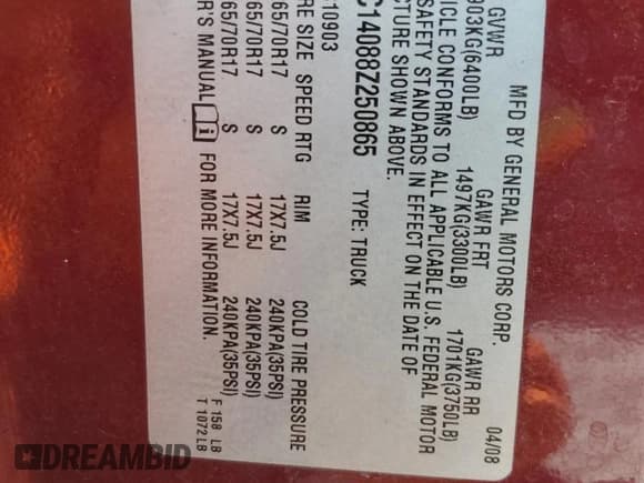 ✅ 2008 Chevrolet Silverado 1500 Work Truck • VIN: 1GCEC14088Z250865 • Lot: 72437884. Listed on Copart with 137,030 mi. Free auction sales archive from the USA and detailed vehicle history report at DreamBid. Image 14.