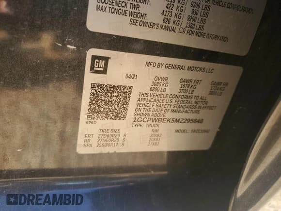 ✅ 2021 Chevrolet Silverado 1500 Custom • VIN: 1GCPWBEK5MZ295648 • Lot: 73112124. Wystawiony na Copart z przebiegiem 84 410 mil. Bezpłatny archiwum sprzedaży aukcyjnych z USA i szczegółowy raport historii pojazdu na DreamBid. Zdjęcie 12.