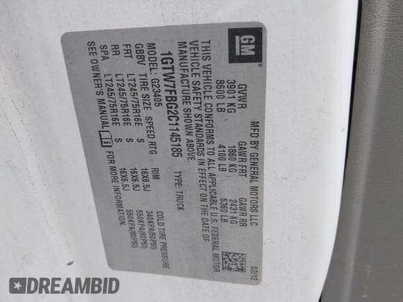 ✅ 2012 GMC Savana • VIN: 1GTW7FBG2C1145185 • Lot: 43271115. Listed on IAAI with 238,924 mi. Free auction sales archive from the USA and detailed vehicle history report at DreamBid. Image 9.