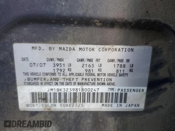 ✅ 2008 Mazda 3 S Touring • VIN: JM1BK323981800247 • Лот: 82738305. Опубликован ранее на Copart с пробегом 143 680 миль. Бесплатный доступ к архиву аукционных продаж из США и подробный отчёт об истории автомобиля на DreamBid. Изображение 12.