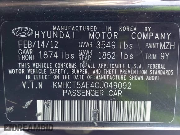 ✅ 2012 Hyundai Accent GS • VIN: KMHCT5AE4CU049092 • Лот: 43572172. Опубликован ранее на IAAI с пробегом 151 974 миль. Бесплатный доступ к архиву аукционных продаж из США и подробный отчёт об истории автомобиля на DreamBid. Изображение 9.