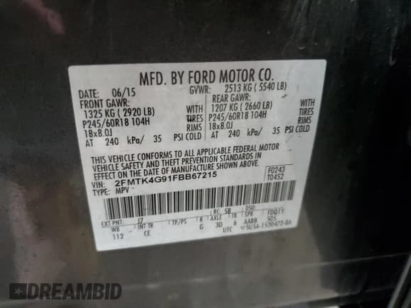 ✅ 2015 Ford Edge SE • VIN: 2FMTK4G91FBB67215 • Лот: 80409285. Опубликован ранее на Copart с пробегом 227 010 миль. Бесплатный доступ к архиву аукционных продаж из США и подробный отчёт об истории автомобиля на DreamBid. Изображение 13.