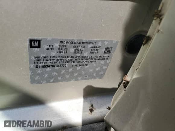 ✅ 2013 Chevrolet Malibu LS • VIN: 1G11A5SA7DF312770 • Lot: 81476915. Wystawiony na Copart z przebiegiem Nie podano mil. Skorzystaj z bezpłatnego archiwum sprzedaży aukcyjnych z USA i zobacz szczegółowy raport historii pojazdu na DreamBid. Zdjęcie 12.