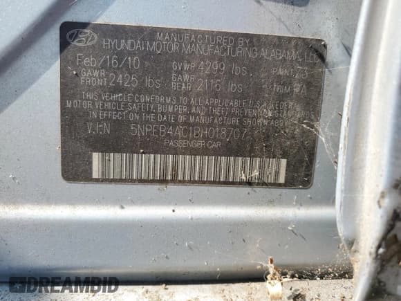 ✅ 2011 Hyundai Sonata GLS • VIN: 5NPEB4AC1BH018707 • Лот: 65596015. Опубликован ранее на Copart с пробегом 105 754 миль. Бесплатный доступ к архиву аукционных продаж из США и подробный отчёт об истории автомобиля на DreamBid. Изображение 12.