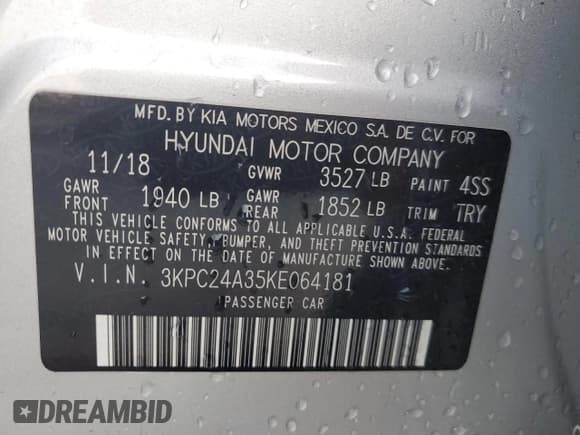 ✅ 2019 Hyundai Accent SE • VIN: 3KPC24A35KE064181 • Лот: 44810665. Опубликован ранее на Copart с пробегом 42 554 миль. Бесплатный доступ к архиву аукционных продаж из США и подробный отчёт об истории автомобиля на DreamBid. Изображение 12.